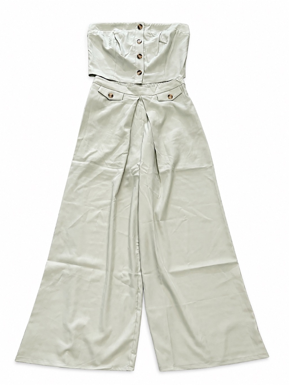 HYFVE Sage Green Strapless Tube Top & Wide Leg Pants 2-Piece Set Size Small